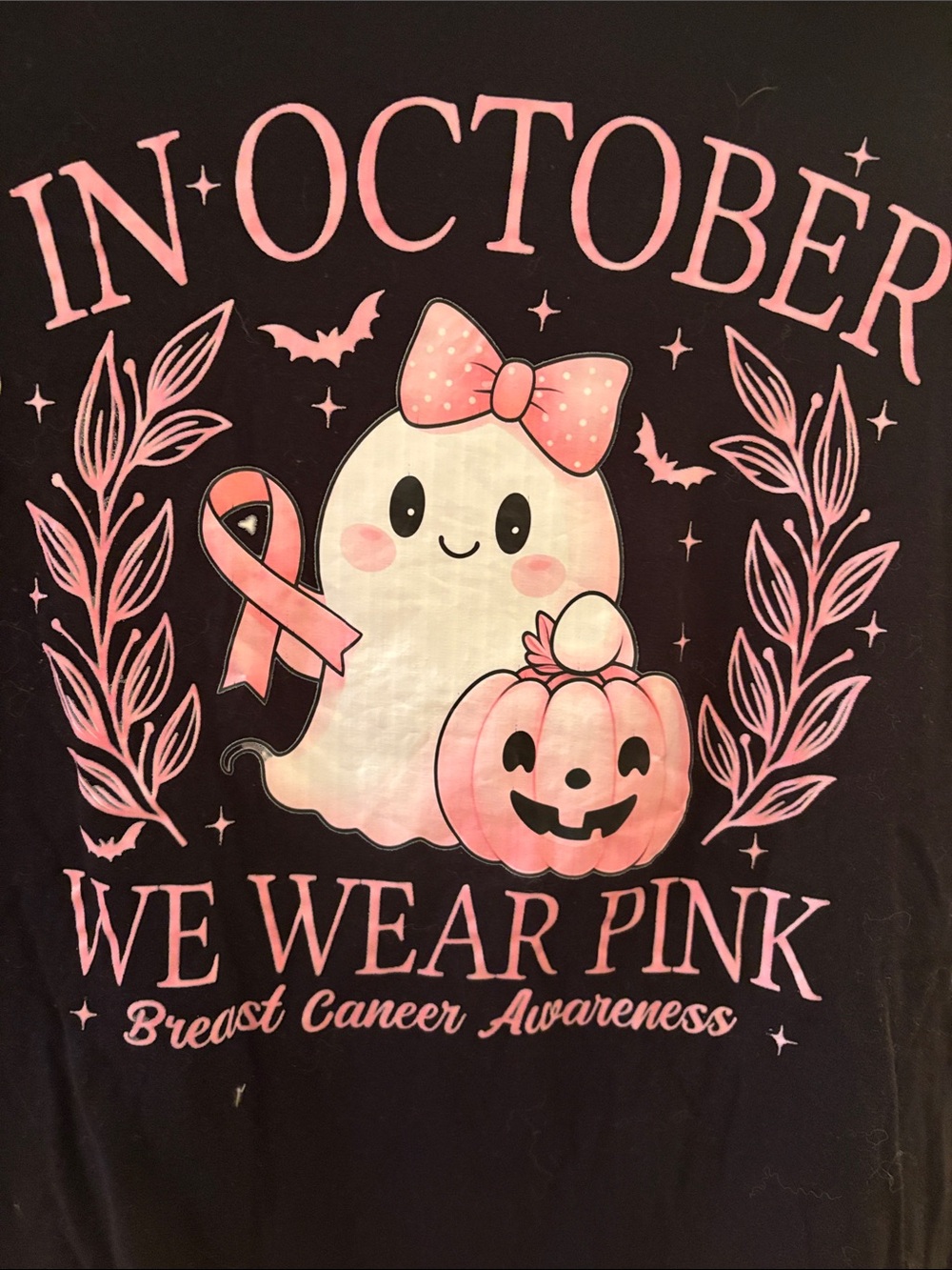 Women's Black 'In October We Wear Pink' Breast Cancer Awareness Tee - Picture 5 of 5